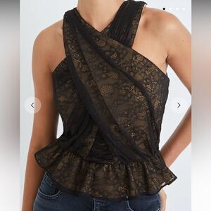 NEW Veronica Beard Kailani Lace Halter Top Black Size 8